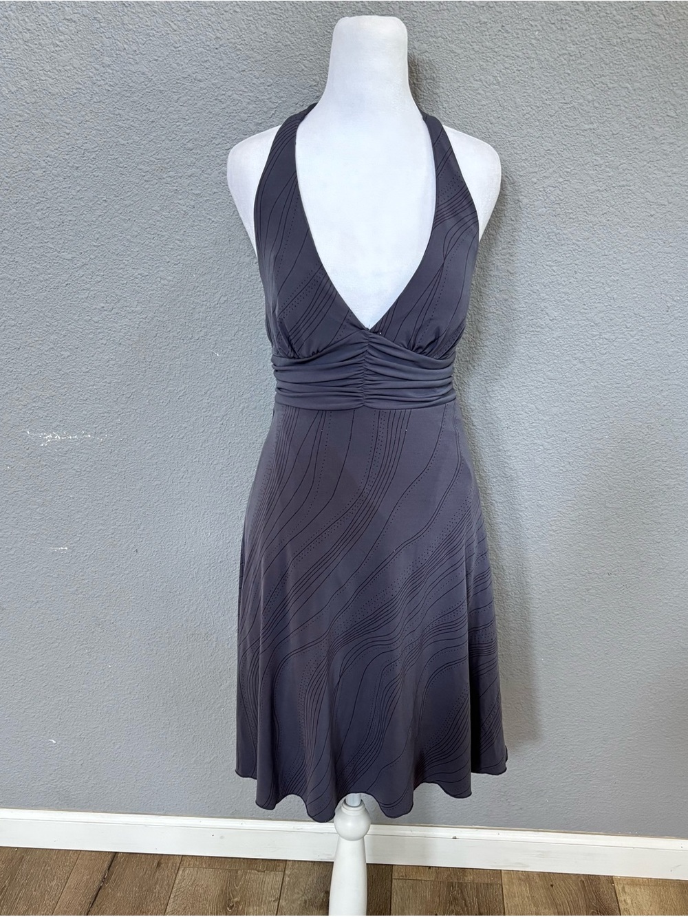 Ruby Rox Halter V-Neck Mini Dress in Charcoal Gray